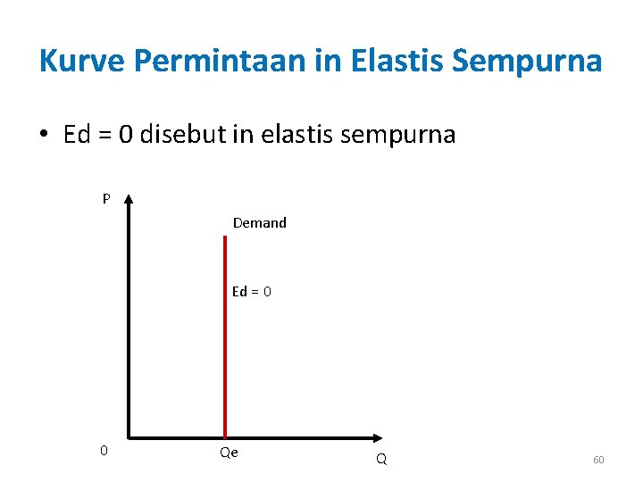 Kurve Permintaan in Elastis Sempurna • Ed = 0 disebut in elastis sempurna P