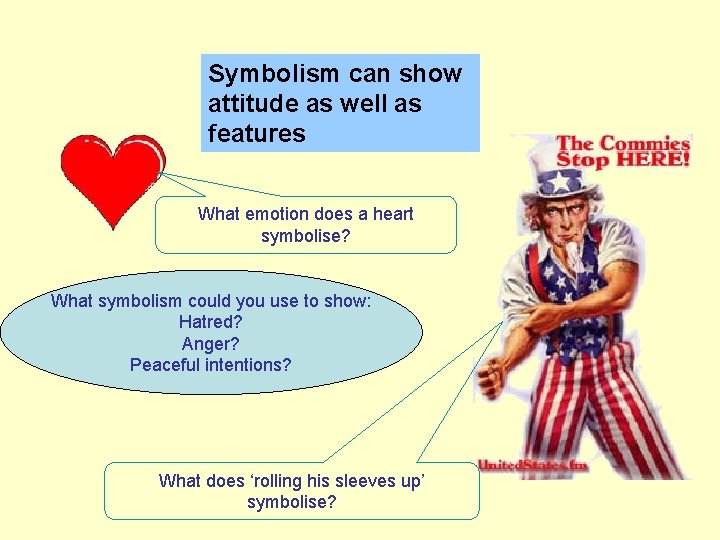 Symbolism can show attitude as well as features What emotion does a heart symbolise?