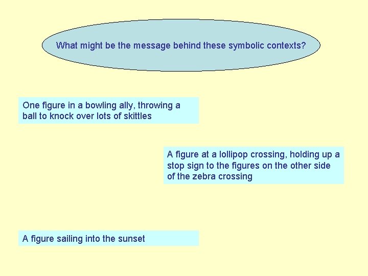 What might be the message behind these symbolic contexts? One figure in a bowling
