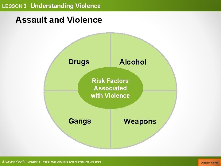 LESSON 3 Understanding Violence Assault and Violence Drugs Alcohol Risk Factors Associated with Violence