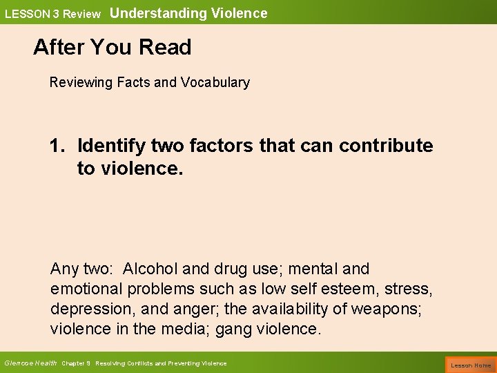 LESSON 3 Review Understanding Violence After You Read Reviewing Facts and Vocabulary 1. Identify