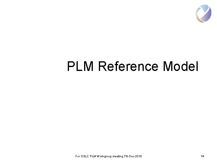 PLM Reference Model For OSLC PLM Workgroup meeting 7 th Dec 2010 14 
