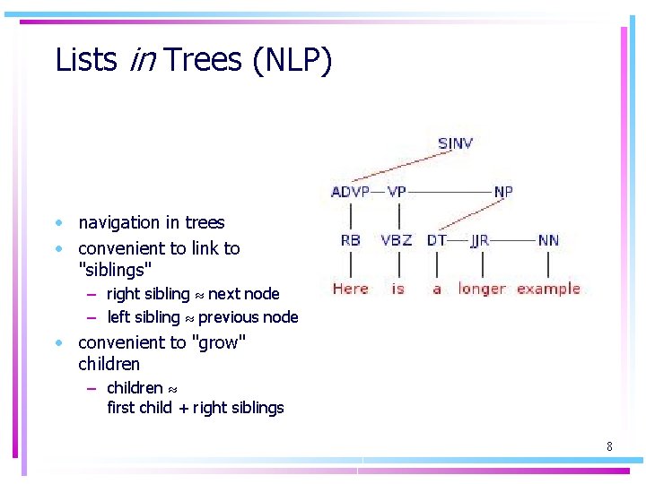 Lists in Trees (NLP) • navigation in trees • convenient to link to "siblings"