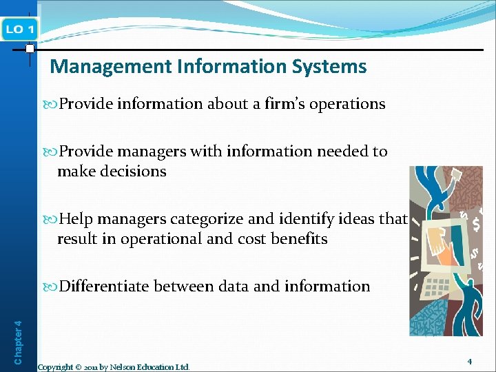 Management Information Systems Provide information about a firm’s operations Provide managers with information needed