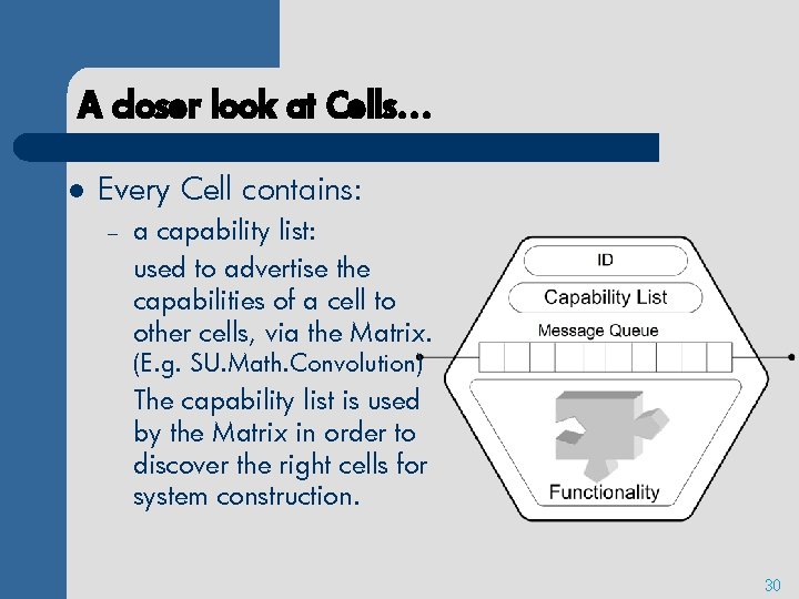 A closer look at Cells… l Every Cell contains: – a capability list: used