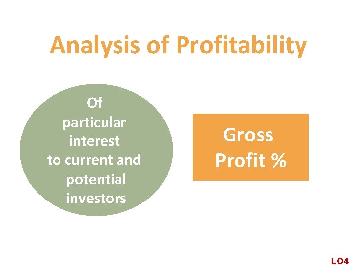 Analysis of Profitability Of particular interest to current and potential investors Gross Profit %