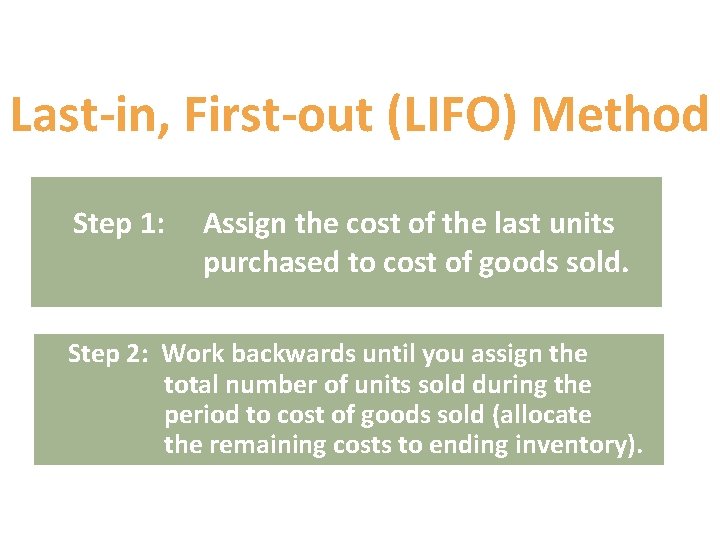 Last-in, First-out (LIFO) Method Step 1: Assign the cost of the last units purchased