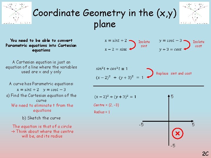 Coordinate Geometry in the (x, y) plane You need to be able to convert Coordinate Geometry in the (x, y) plane You need to be able to convert