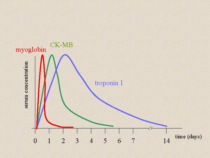 serum concentration myoglobin CK-MB troponin I 0 1 2 3 4 5 6 7