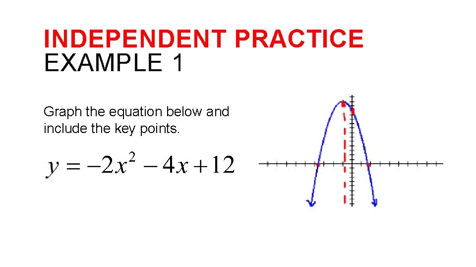INDEPENDENT PRACTICE EXAMPLE 1 Graph the equation below and include the key points. 