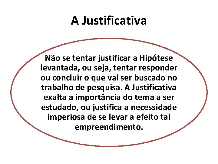 A Justificativa Não se tentar justificar a Hipótese levantada, ou seja, tentar responder ou