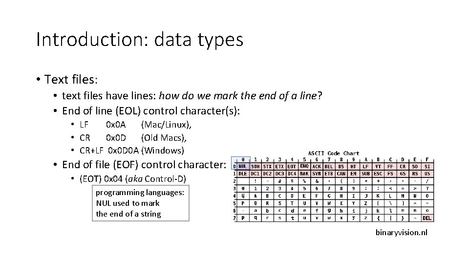 Introduction: data types • Text files: • text files have lines: how do we