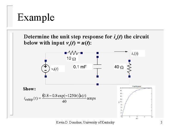 Example Determine the unit step response for io(t) the circuit below with input vs(t)