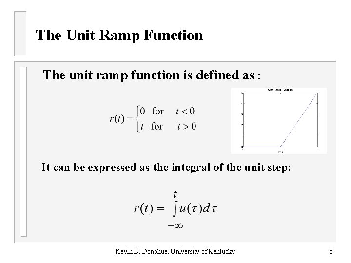 The Unit Ramp Function The unit ramp function is defined as : It can