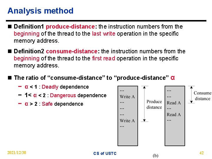 Analysis method n Definition 1 produce-distance: the instruction numbers from the beginning of the