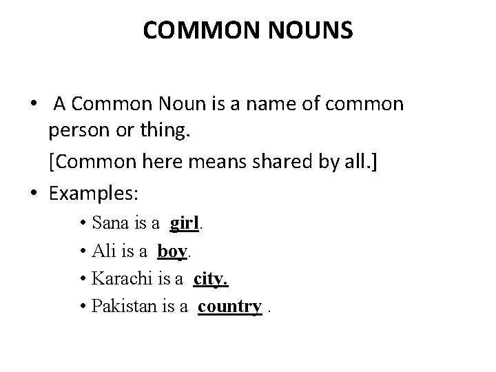 Parts of Speech NOUNS A noun is a