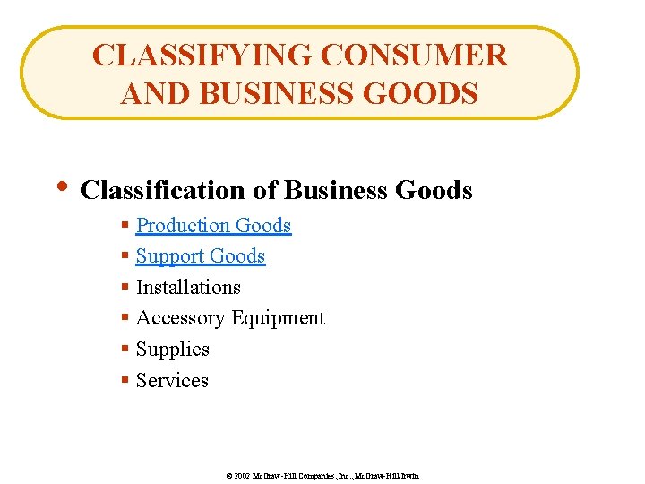 CLASSIFYING CONSUMER AND BUSINESS GOODS • Classification of Business Goods § Production Goods §