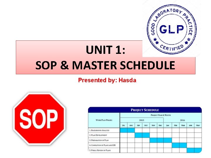 UNIT 1: SOP & MASTER SCHEDULE Presented by: Hasda 
