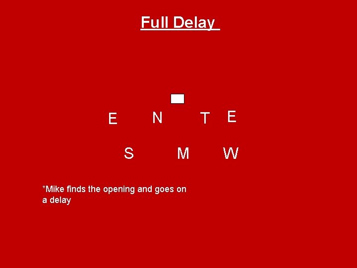 Full Delay N E S T M *Mike finds the opening and goes on