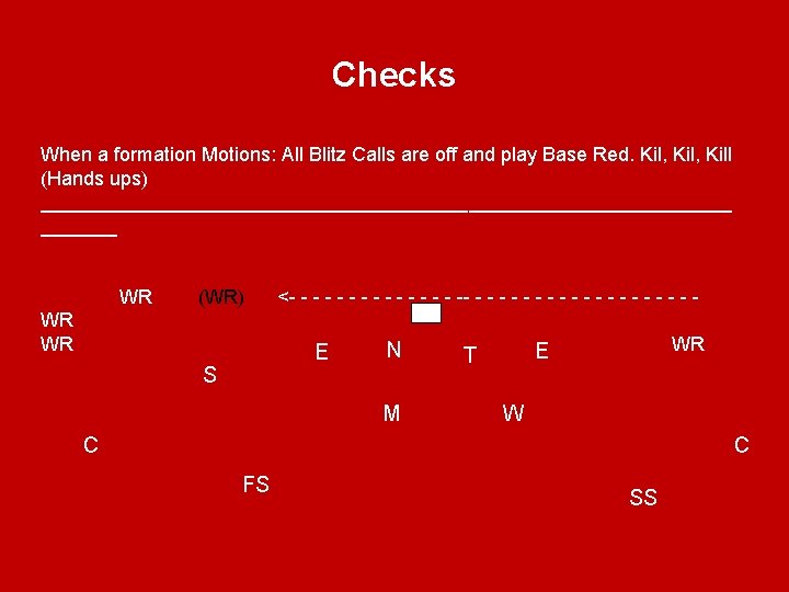 Checks When a formation Motions: All Blitz Calls are off and play Base Red.