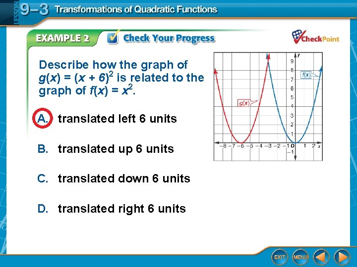 Describe how the graph of g(x) = (x + 6)2 is related to the