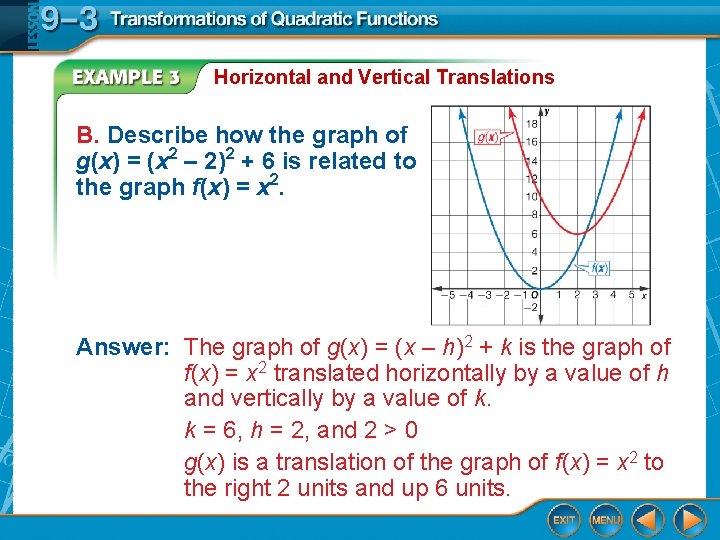 Horizontal and Vertical Translations B. Describe how the graph of g(x) = (x 2