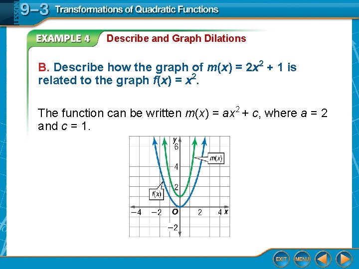 Describe and Graph Dilations B. Describe how the graph of m(x) = 2 x