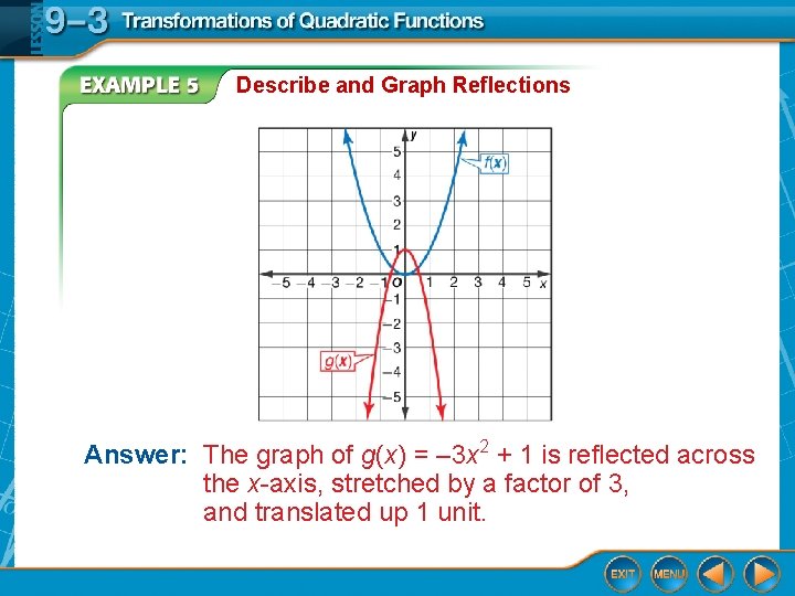 Describe and Graph Reflections Answer: The graph of g(x) = – 3 x 2