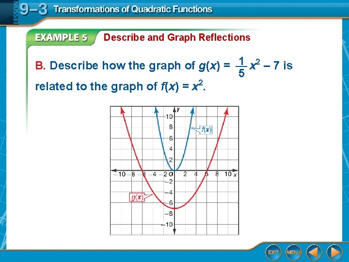 Describe and Graph Reflections 1 x 2 – 7 is B. Describe how the