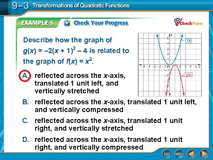 Describe how the graph of g(x) = – 2(x + 1)2 – 4 is