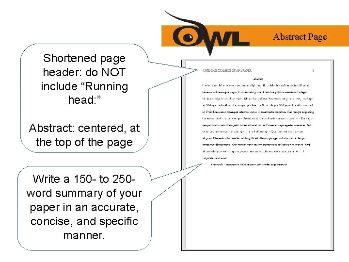 Abstract Page Shortened page header: do NOT include “Running head: ” Abstract: centered, at