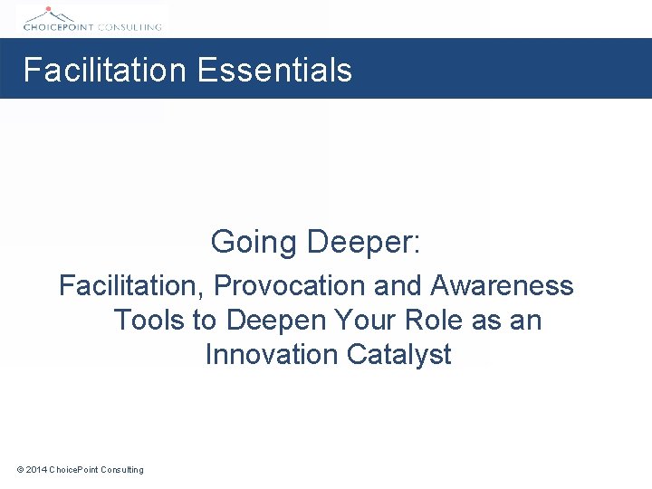 Facilitation Essentials Going Deeper: Facilitation, Provocation and Awareness Tools to Deepen Your Role as