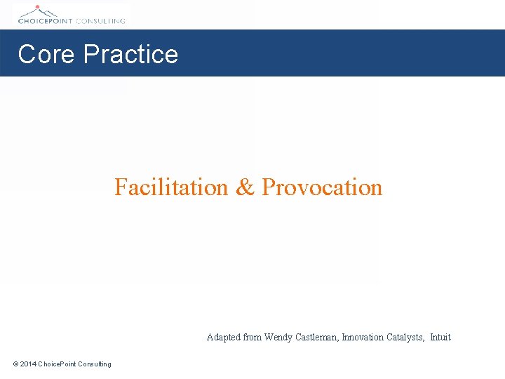 Core Practice Facilitation & Provocation Adapted from Wendy Castleman, Innovation Catalysts, Intuit © 2014