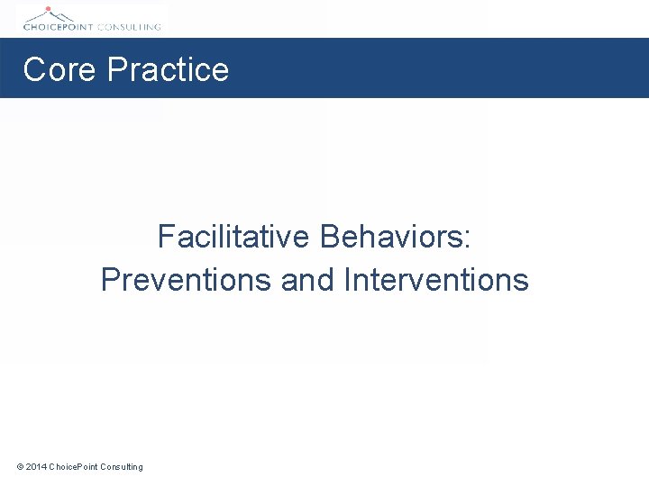 Core Practice Facilitative Behaviors: Preventions and Interventions © 2014 Choice. Point Consulting 
