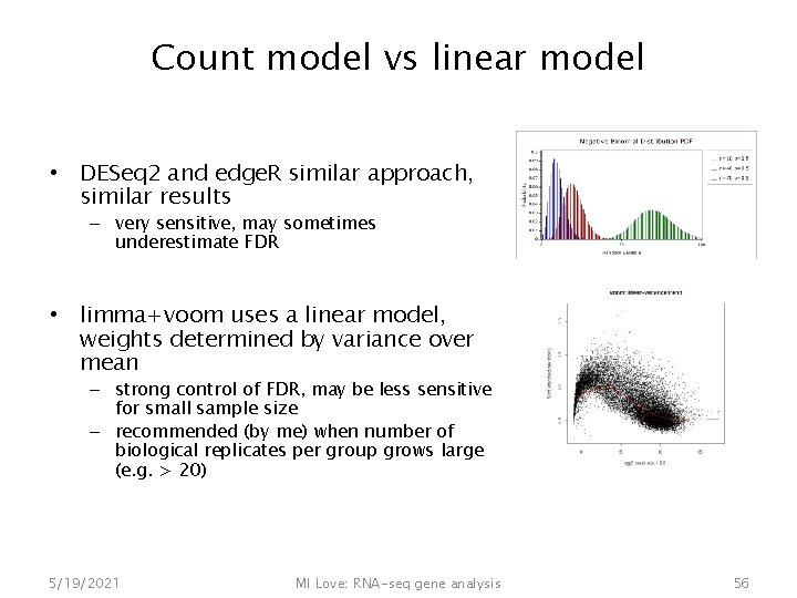 Count model vs linear model • DESeq 2 and edge. R similar approach, similar