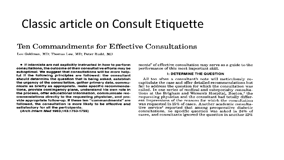 Classic article on Consult Etiquette 