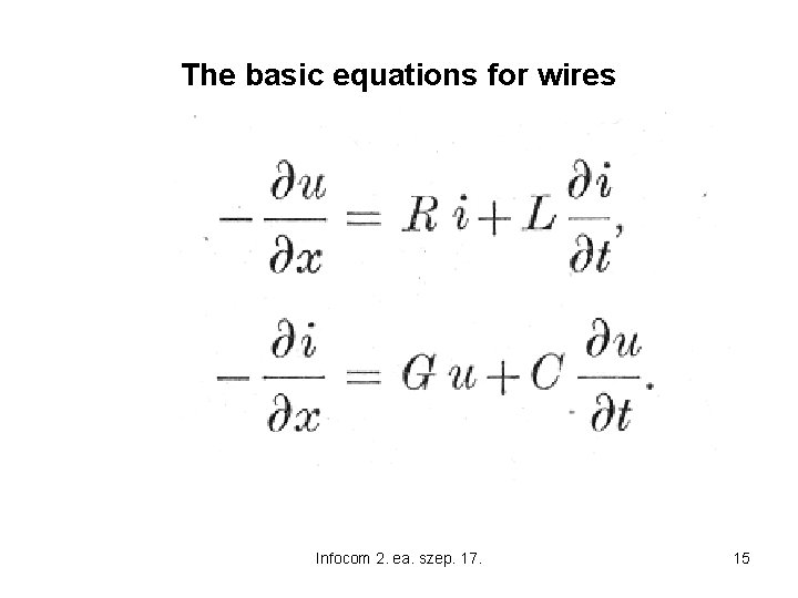 The basic equations for wires Infocom 2. ea. szep. 17. 15 