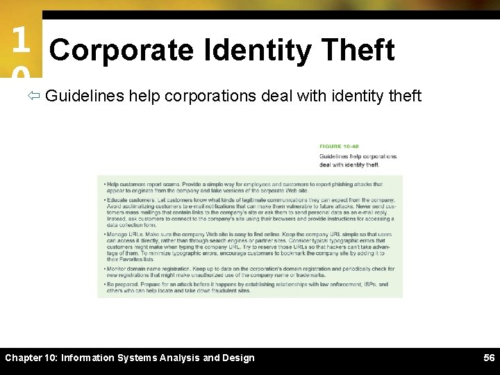 1 Corporate Identity Theft 0ï Guidelines help corporations deal with identity theft Chapter 10: