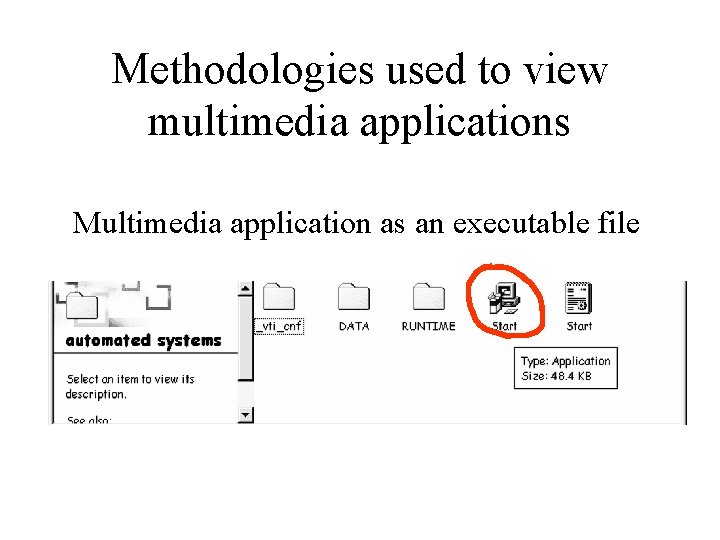 Methodologies used to view multimedia applications Multimedia application as an executable file 