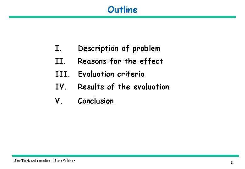 Outline I. Description of problem II. Reasons for the effect III. Evaluation criteria IV.