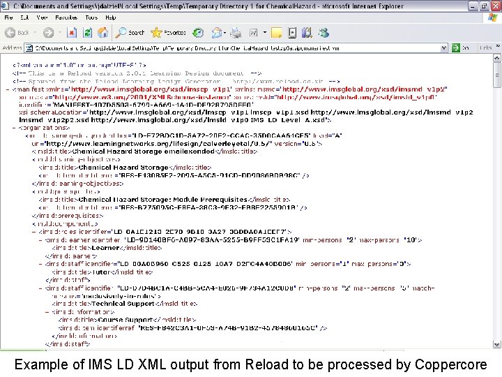 Example of IMS LD XML output from Reload to be processed by Coppercore 