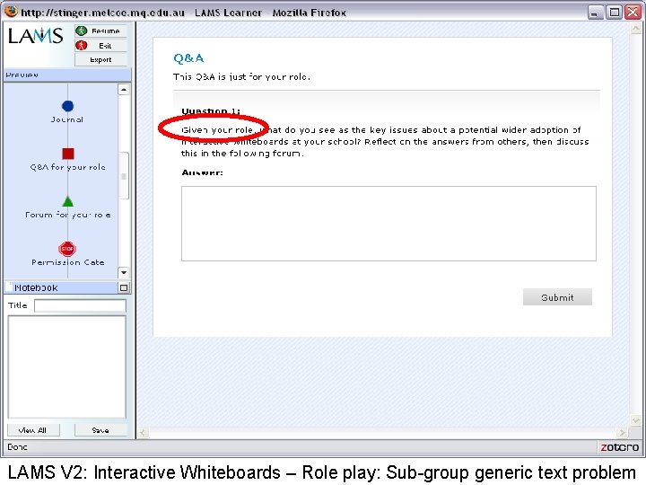 LAMS V 2: Interactive Whiteboards – Role play: Sub-group generic text problem 