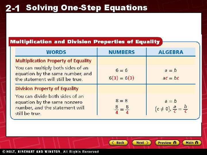 2 -1 Solving One-Step Equations 