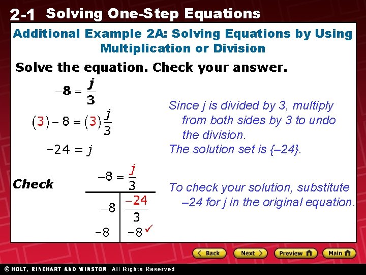 2 -1 Solving One-Step Equations Additional Example 2 A: Solving Equations by Using Multiplication