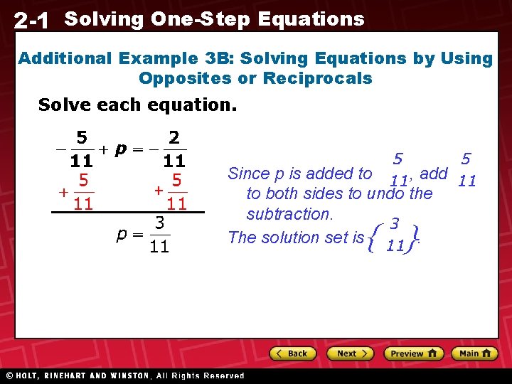 2 -1 Solving One-Step Equations Additional Example 3 B: Solving Equations by Using Opposites