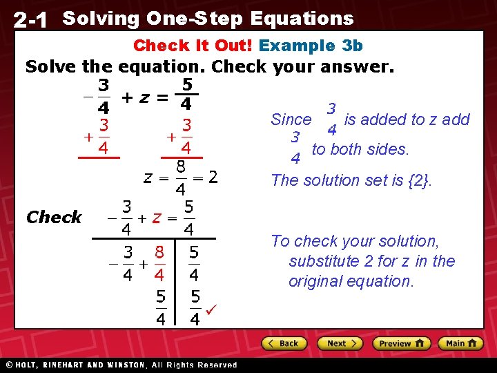 2 -1 Solving One-Step Equations Check It Out! Example 3 b Solve the equation.