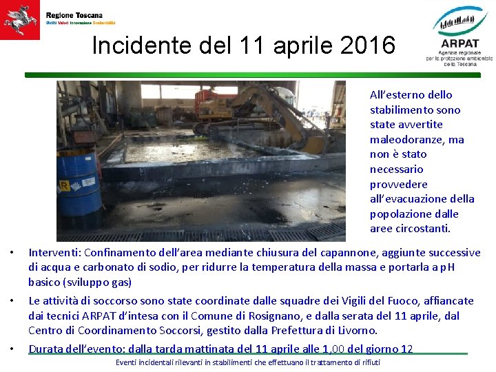 Incidente del 11 aprile 2016 All’esterno dello stabilimento sono state avvertite maleodoranze, ma non