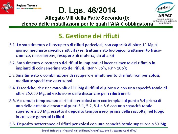 D. Lgs. 46/2014 Allegato VIII della Parte Seconda (I): elenco delle installazioni per le