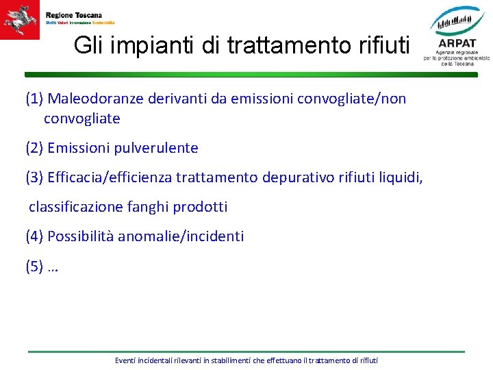 Gli impianti di trattamento rifiuti (1) Maleodoranze derivanti da emissioni convogliate/non convogliate (2) Emissioni