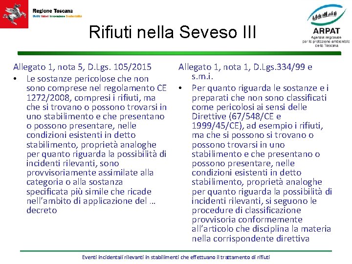 Rifiuti nella Seveso III Allegato 1, nota 5, D. Lgs. 105/2015 • Le sostanze